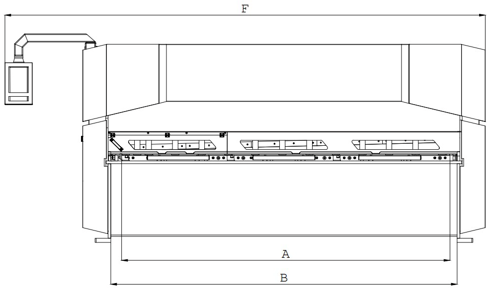 Műszaki rajz hidraulikus lemezolló elölnézet